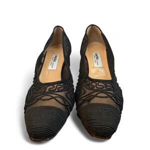 Black mesh embroidered flats